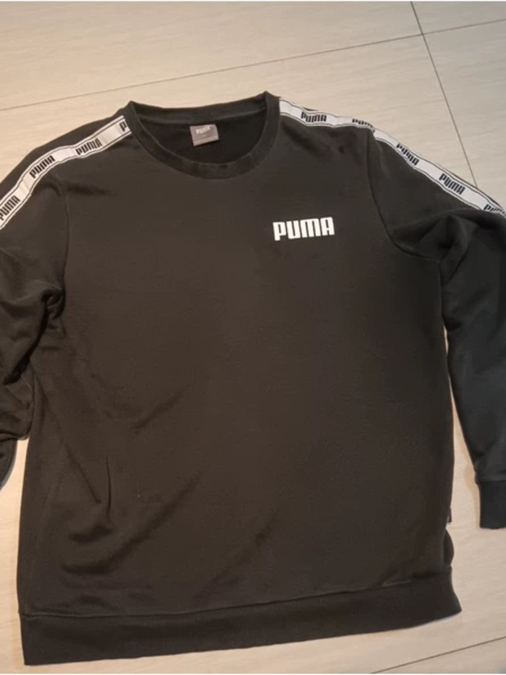 Puma Black Crewneck with White Logo and Shoulder Tape